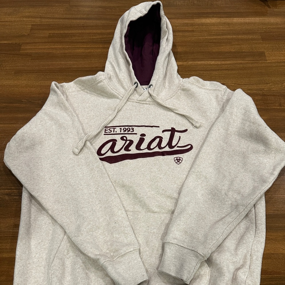 Ariat Light Gray Hoodie with Dark Red Logo